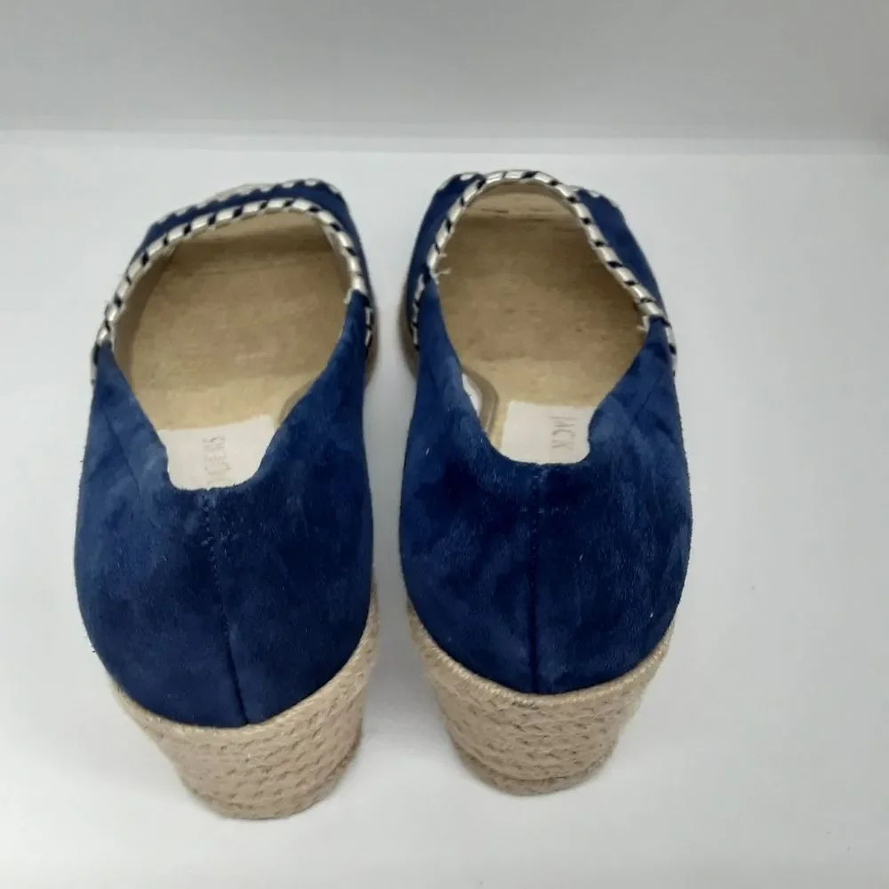 Jack Rogers Palmer Wedges Midnight Blue & Gold Stitching  Size 9M/NWT - Picture 5 of 10